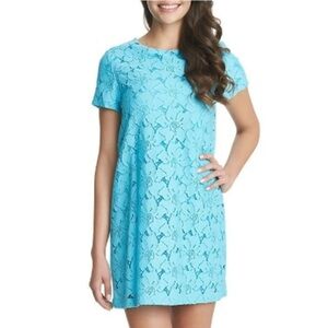 NWT CeCe Lace Scallop Trim Short Sleeve Mini Dress NWT Size 4 Sea Crystal